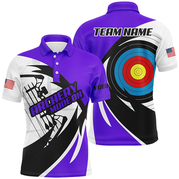 Maxcorners Personalized Purple Archery Jerseys Men Polo & Quarter-Zip Shirts Custom Archery Bow Shirts