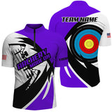 Maxcorners Personalized Purple Archery Jerseys Men Polo & Quarter-Zip Shirts Custom Archery Bow Shirts