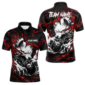Maxcorners Black and Red Custom Wolf Bowling Jersey for Men, Personalized Bowling League Team Shirt
