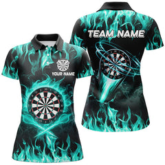 Maxcorners Cyan Fire Flame Darts Jersey Customized Name, Team Anme 3D Shirt