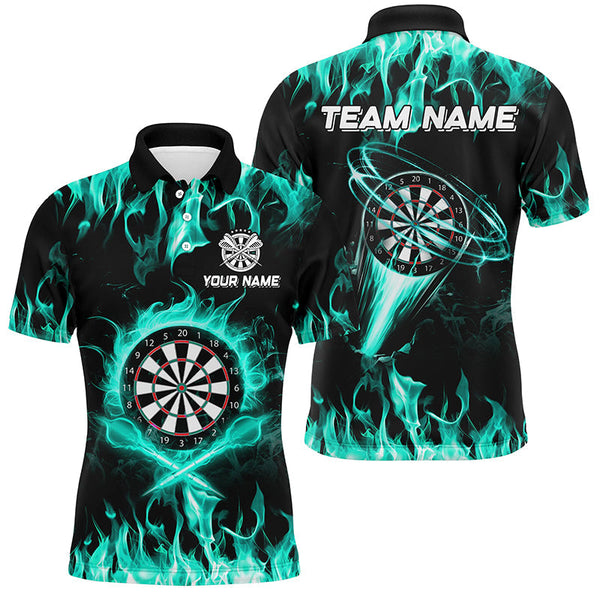 Maxcorners Cyan Fire Flame Darts Jersey Customized Name, Team Anme 3D Shirt