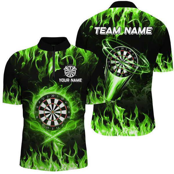 Maxcorners Green Fire Flame Darts Jersey Customized Name, Team Anme 3D Shirt