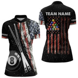 Maxcorners Retro Black Grunge American Flag 8 Ball Pool Men And Women Billiard Shirts Custom Patriotic Billiard Jersey