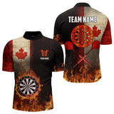 Maxcorners Personalized Retro Canada Flag Flame Dartboard Darts Shirt For Men, Patriotic Canadian Dart Jersey