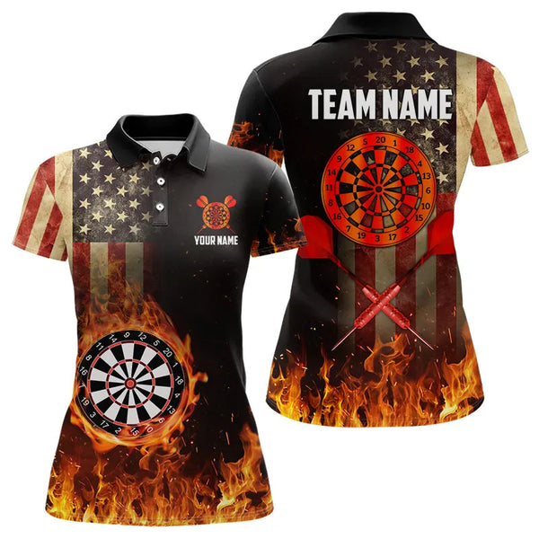 Maxcorners Personalized Retro Canada Flag Flame Dartboard Darts Shirt For Men, Patriotic Canadian Dart Jersey