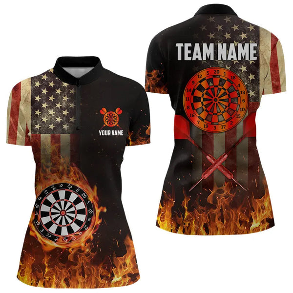 Maxcorners Personalized Retro Canada Flag Flame Dartboard Darts Shirt For Men, Patriotic Canadian Dart Jersey