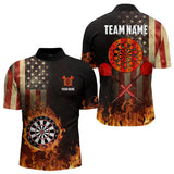 Maxcorners Personalized Retro Us Flag Flame Dartboard Darts Shirt For Men, Patriotic American Dart Jerseys