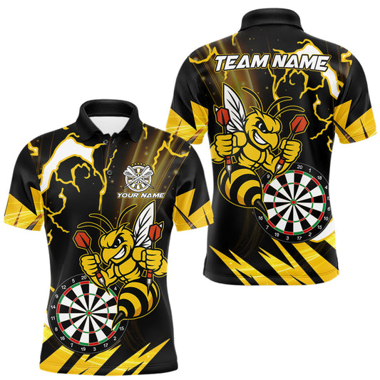 Maxcorners Yellow Black Funny Bee Thunder Lightning Darts Shirt For Men Custom Dart Team Jersey Polo, 1/4 Zip LM1904