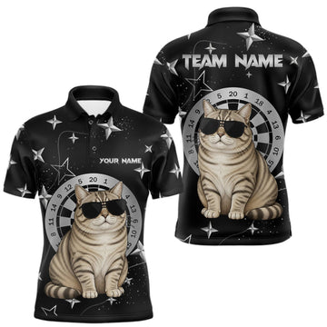 Maxcorners Personalized Funny Cat Darts Shirt For Men Custom Star Pattern Dart Jersey Team Polo & 1/4 Zip LM0409