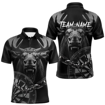 Maxcorners Personalized Snarling Moose Darts Polo & Quarter Zip Custom Dart Shirts For Men, Dart Team Jersey LM0409
