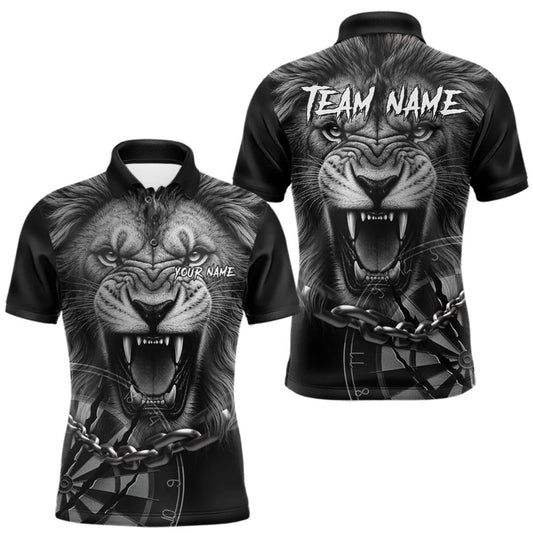 Maxcorners Personalized Snarling Lion Darts Polo & Quarter Zip Custom Dart Shirts For Men, Dart Team Jersey LM0409