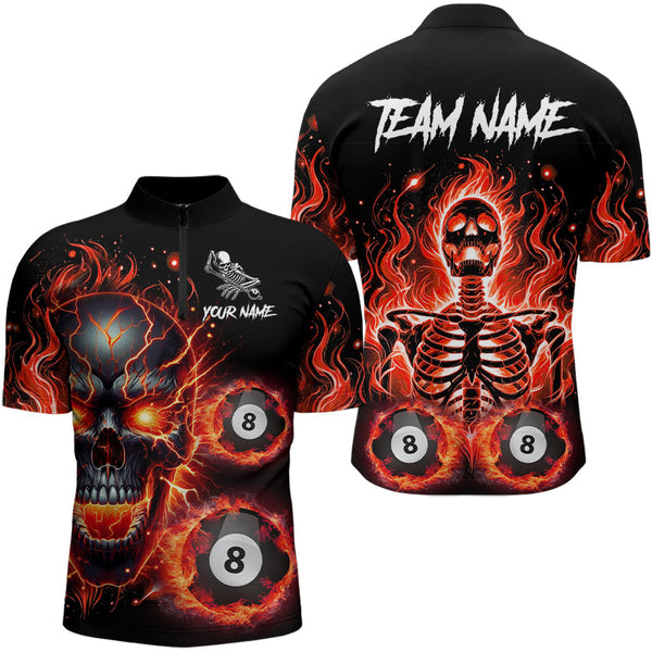 Maxcorners Personalized Magma Crack Skull Billiard Shirts Fire Flame Billiard Jerseys | Orange