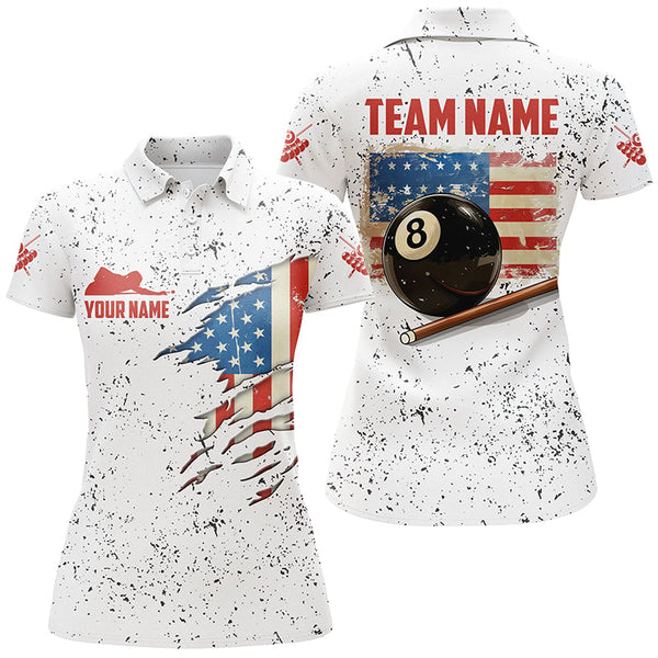 Maxcorners American Flag Grunge Style Billiard Polo Shirts For Men Custom Patriotic 8 Ball Billiard Shirts LM054