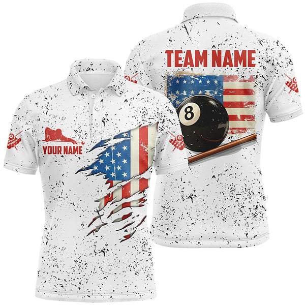 Maxcorners American Flag Grunge Style Billiard Polo Shirts For Men Custom Patriotic 8 Ball Billiard Shirts LM054