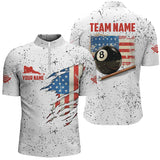 Maxcorners American Flag Grunge Style Billiard Polo Shirts For Men Custom Patriotic 8 Ball Billiard Shirts LM054