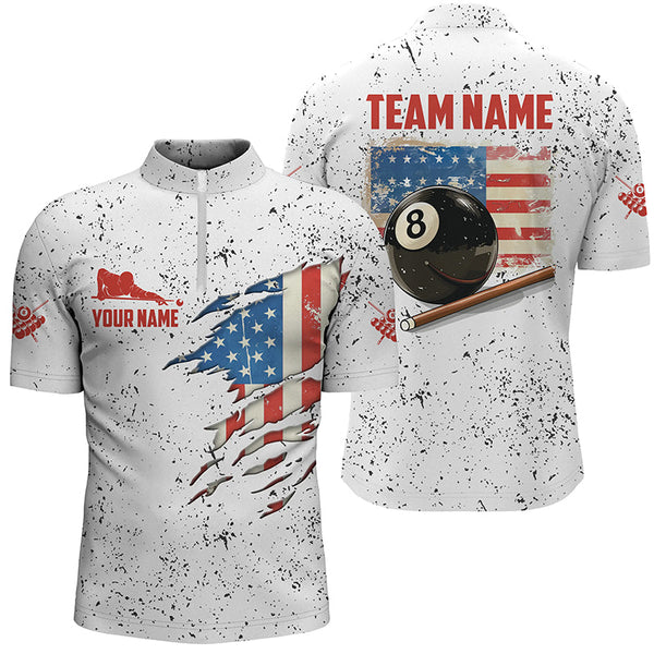 Maxcorners American Flag Grunge Style Billiard Polo Shirts For Men Custom Patriotic 8 Ball Billiard Shirts LM054