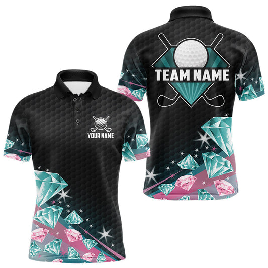 Maxcorners Funny Pink And Turquoise Diamonds Men Golf Polo Shirts