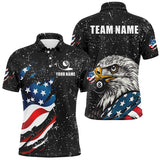 Maxcorners Billiard Grunge Eagle American Flag Customized Name, Team Name 3D Polo Shirt Unisex