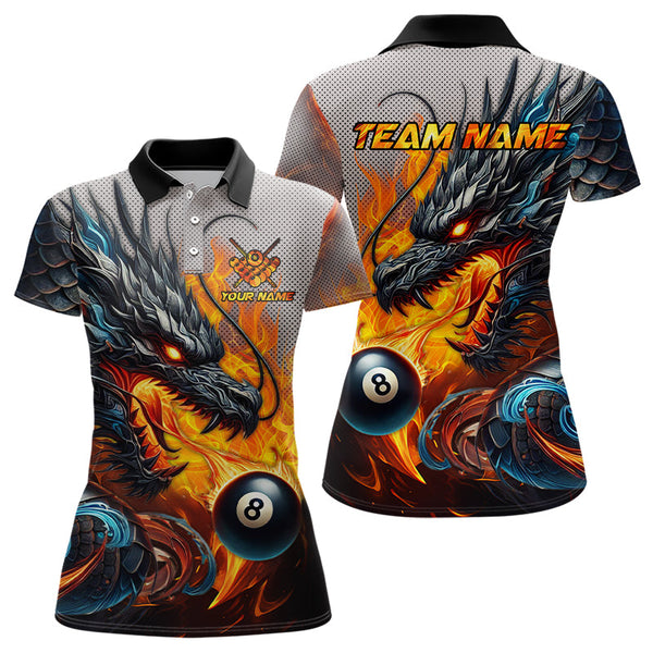 Maxcorners Personalized 8 Ball Pool Fire Flame Dragon Billiard Shirts For Women Team League Billiard Jerseys