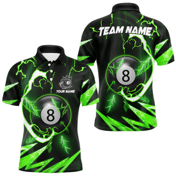 Maxcorners Personalized Green 8 Ball Pool Billiard Shirts For Men Custom Thunder Lightning Pool Jerseys