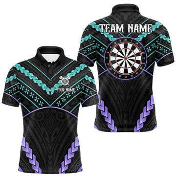 Maxcorners Custom Teal And Purple Dartboard Tribal Darts Shirts For Men, Darts Team Jersey Polo & 1/4 Zip