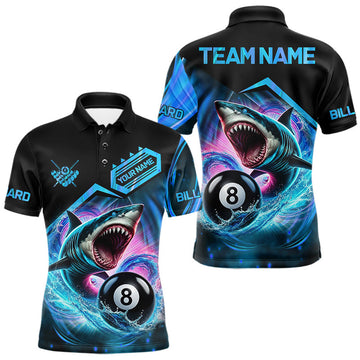 Maxcorners Blue 8 Ball Pool Billiard Shark Polo & 1/4 Zip Shirts For Men Custom Team League Billiard Jerseys LM0208