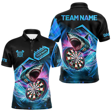 Maxcorners Personalized Blue Dartboard Shark Darts Shirts For Men Custom Team League Darts Jersey LM0208