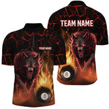 Maxcorners Billiard Wolf 8 Ball Fire Flame Customized Name, Team Name 3D Polo Shirt Unisex