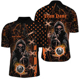 Maxcorners Orange Death Skeleton Lightning Us Flag Bowling Jersey Customized Name, Team Name 3D Shirt