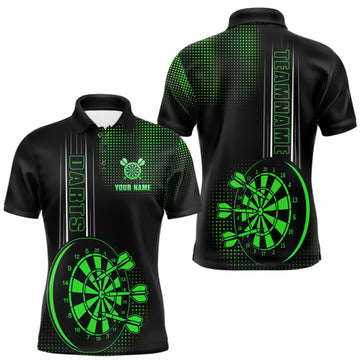 Maxcorners Personalized Black And Green Darts Polo, Quarter Zip Shirt For Men Custom Darts Outfit Team Jersey LM0410