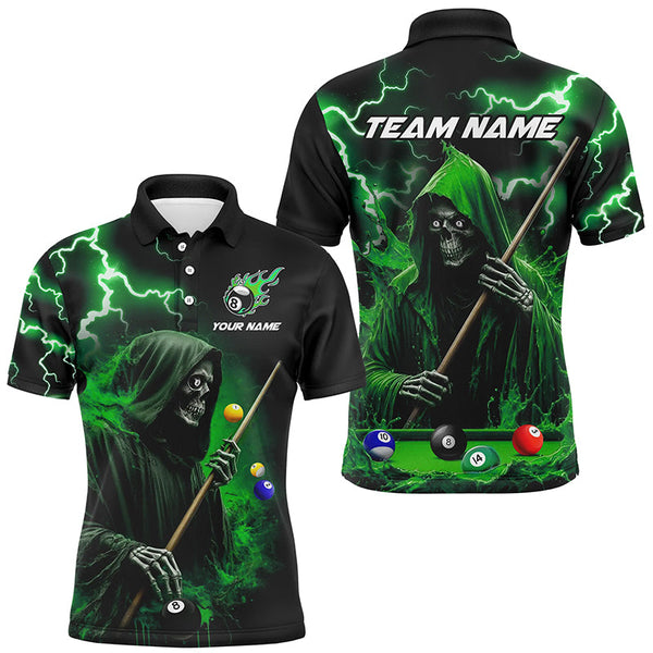 Maxcorners Green Grim Reaper Billiard Shirts For Men Custom Thunder Lightning Team League Billiard Jerseys