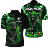 Maxcorners Green Grim Reaper Billiard Shirts For Men Custom Thunder Lightning Team League Billiard Jerseys