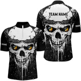 Maxcorners Personalized Black White Grunge Skull Ying And Yang Eyes Men Billiard Shirts, Funny Billiard Jersey