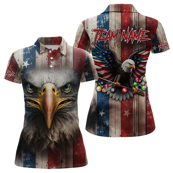 Maxcorners Patriotic Billiard Shirts For Men Custom Eagle American Flag Billiard Polo & Quarter Zip Jerseys