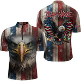 Maxcorners Patriotic Billiard Shirts For Men Custom Eagle American Flag Billiard Polo & Quarter Zip Jerseys