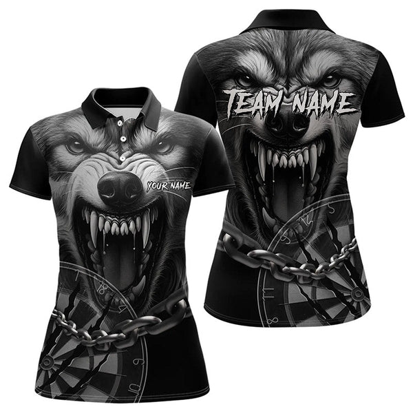 Maxcorners Personalized Snarling Wolf Darts Polo Shirt Custom Dart Shirts For Men And Women Cool Dart Jerseys For Men And Women