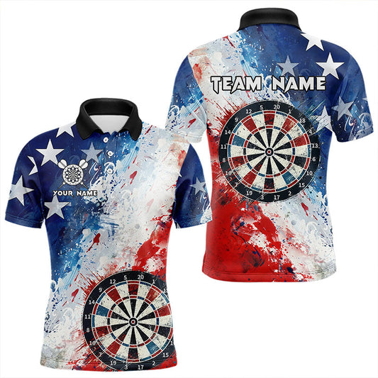 Maxcorners Personalized Watercolor Usa Flag Darts Polo Shirt Custom Dart Shirts For Men And Women Darts Jerseys For Men And Women