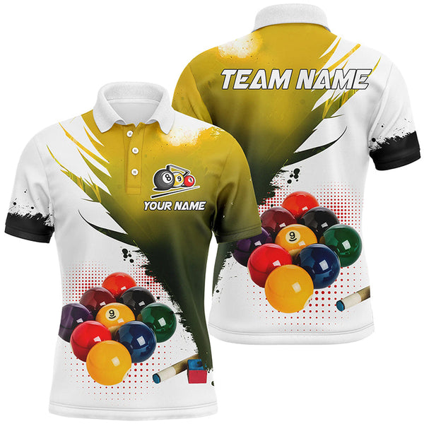 Maxcorners 3D Yellow 9 Ball Pool Billiard Jerseys Men Polo & Quarter-Zip Shirts Custom Billiard Team Shirts