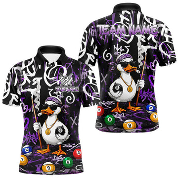 Maxcorners Purple Funny Duck Graffiti 8 Ball Billiard Shirt For Men Custom Pool Team Jersey Polo & 1/4 Zip LM0208