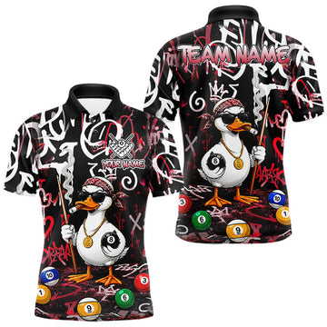 Maxcorners Red Funny Duck Graffiti 8 Ball Billiard Shirt For Men Custom Pool Team Jersey Polo & 1/4 Zip LM0208