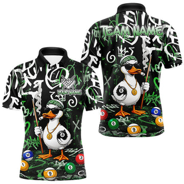 Maxcorners Green Funny Duck Graffiti 8 Ball Billiard Shirt For Men Custom Pool Team Jersey Polo & 1/4 Zip LM0208