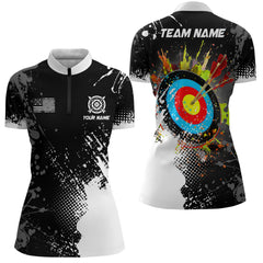 Maxcorners Personalized Paint White 3D Target Archery Men Polo & Quarter-Zip Shirts, Archery Jerseys Attires