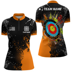 Maxcorners Personalized Paint Orange 3D Target Archery Men Polo & Quarter-Zip Shirts, Archery Jerseys Attires