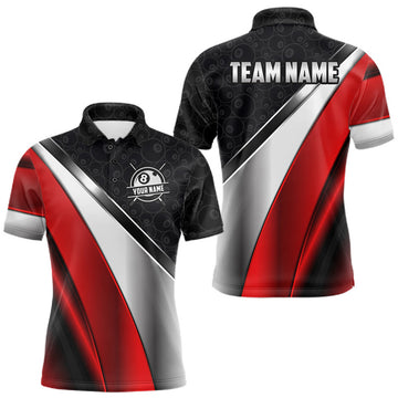 Maxcorners Custom Black, Red And Silver 8 Ball Pool Billiard Jersey For Men, Billiard Tournament Team Shirts LM0208