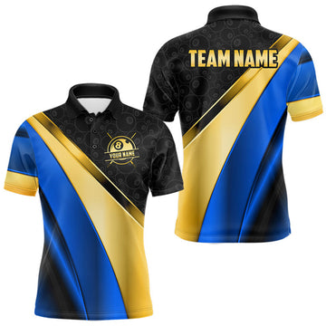 Maxcorners Personalized Blue And Gold 8 Ball Pool Billiard Jersey For Men, Billiard Tournament Team Shirts LM0208