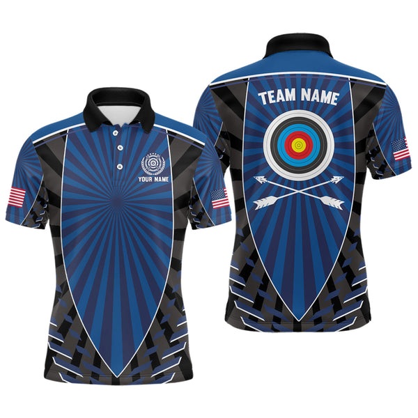 Maxcorners Personalized Name Blue Archery Polo Shirts For Men Custom Team Name Archery Jerseys