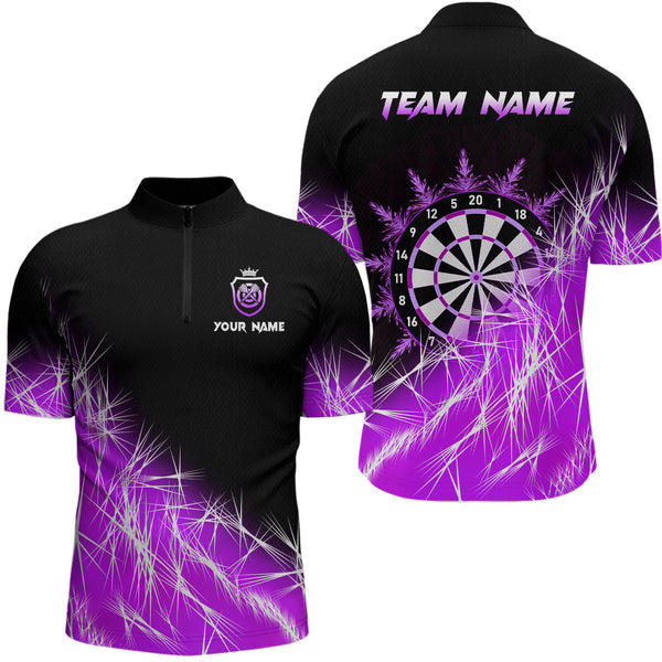 Maxcorners Purple Icy Lights Mens Darts Polo & Quarter Zip Custom Dart Shirts For Team Darts Jerseys Outfit LM1506
