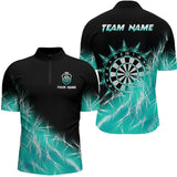 Maxcorners Turquoise Icy Lights Mens Darts Polo & Quarter Zip Custom Dart Shirt For Team Darts Jersey Outfit LM1506