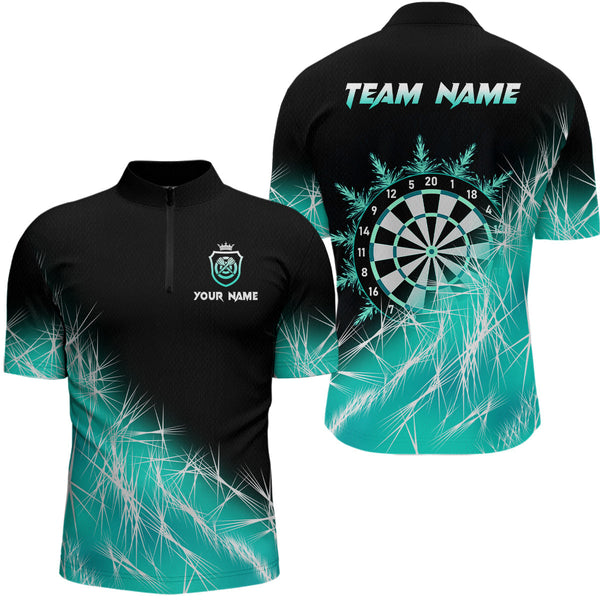 Maxcorners Turquoise Icy Lights Mens Darts Polo & Quarter Zip Custom Dart Shirt For Team Darts Jersey Outfit LM1506