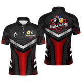 Maxcorners Personalized Billiard 8 Ball & 9 Ball Pool Polo, 1/4 Zip For Men Custom Team Billiard Jerseys |Red LM1506